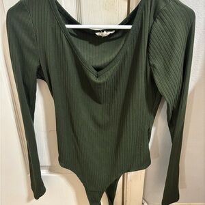 Green Ribbed Long Sleeve Bodysuit